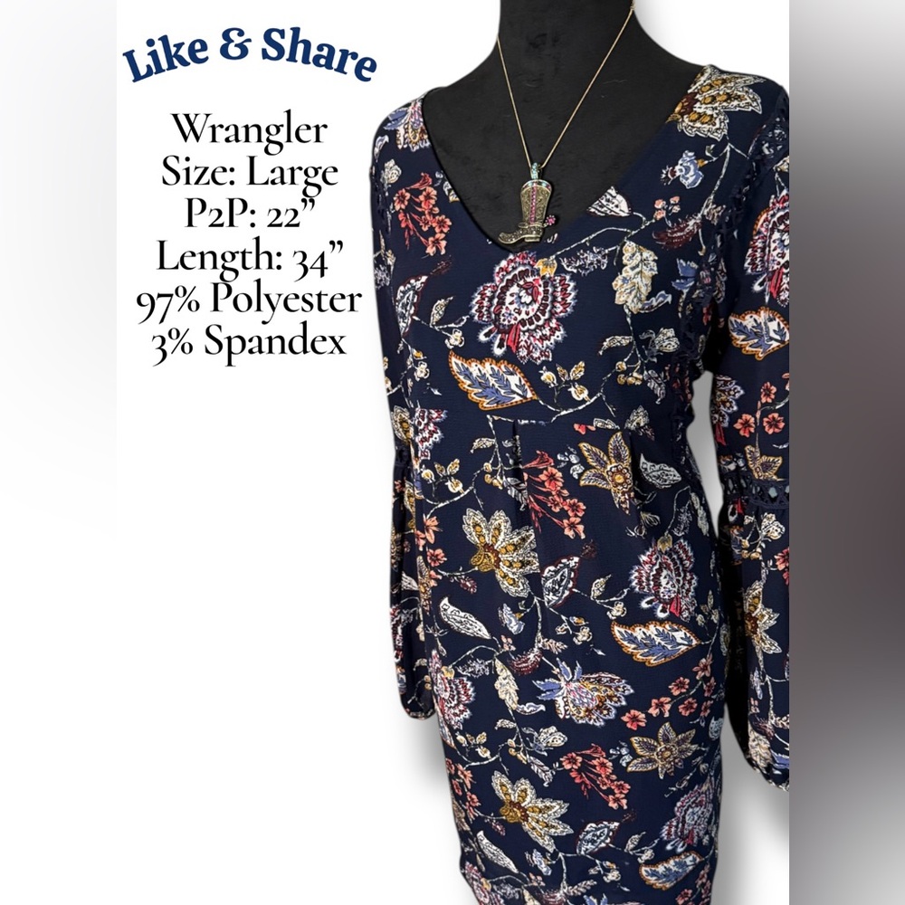 Wrangler Floral Long Sleeve Dress - Navy View 2